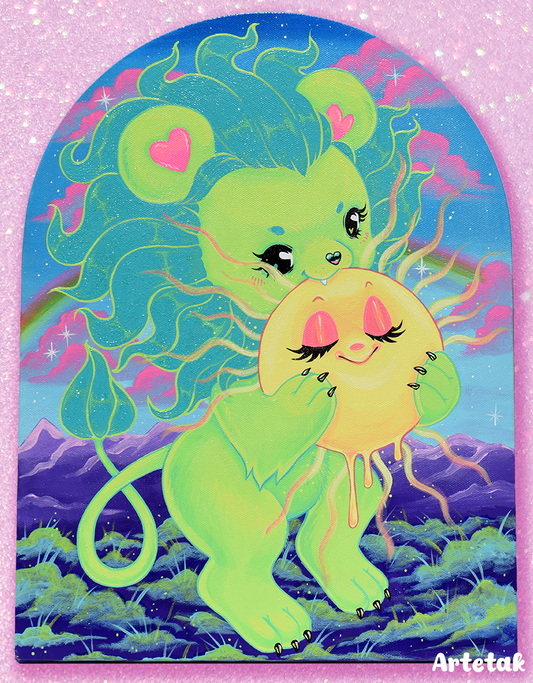 Green Lion Consuming The Sun Original Painting
