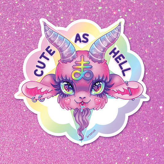 Cute As Hell Glitter Sticker